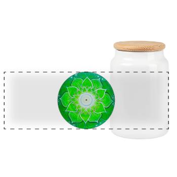 Bright green mandala with green leaves - Panoramic Cookie Jar with Wooden Lid - white - Front