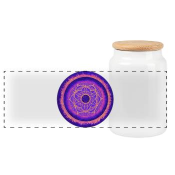 Design de mandala en violet, bleu et orange - Boîte à biscuits avec couvercle en bois - blanc - Devant