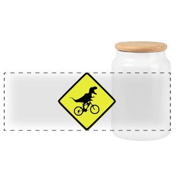 T-Rex Fahrradsignal illustriert - Panorama Keksdose mit Holzdeckel - Weiß - Vorne