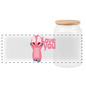Cute kawaii figure love you - Panoramic Cookie Jar with Wooden Lid - white - Front