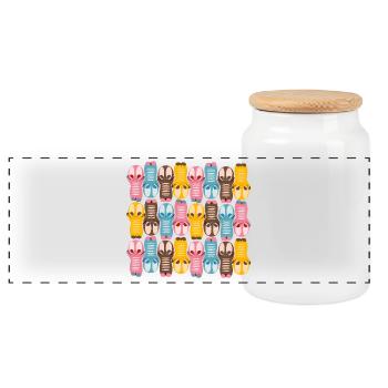 Cute kawaii figure pattern with colorful colors - Panoramic Cookie Jar with Wooden Lid - white - Front