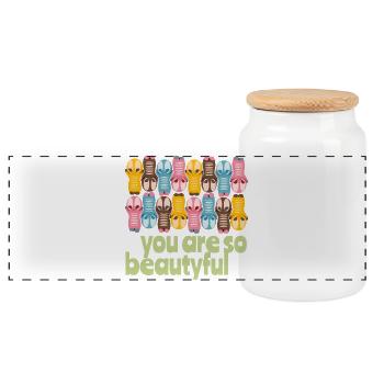 Cute kawaii figures you are beautyful - Panoramic Cookie Jar with Wooden Lid - white - Front