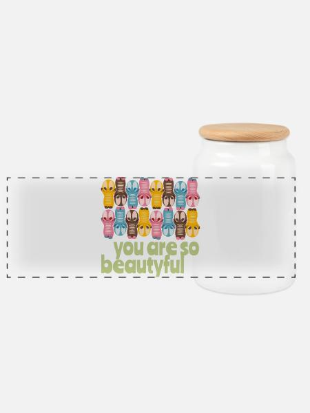 Niedliche Kawaiifiguren you are beautyful - Panorama Keksdose mit Holzdeckel - Weiß