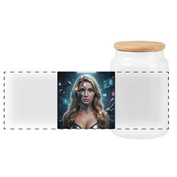 Cybernetic Maxima - Panoramic Cookie Jar with Wooden Lid - white - Front