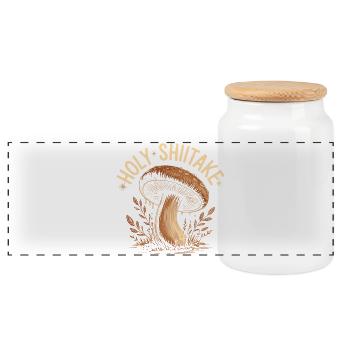 Holy Shiitake Mushroom - Funny Saying - Panoramic Cookie Jar with Wooden Lid - white - Front