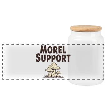 Morel Support - Morel Mushroom Saying - Panoramic Cookie Jar with Wooden Lid - white - Front