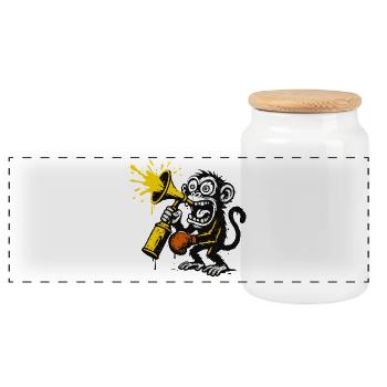 Expressive monkey with megaphone - Panoramic Cookie Jar with Wooden Lid - white - Front
