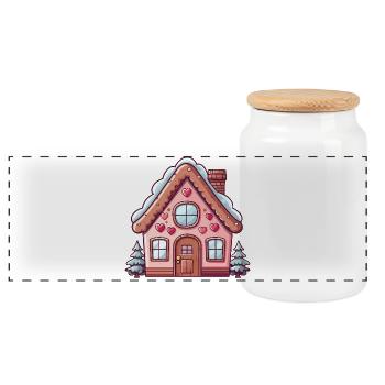 Charmante maison enneigée en pain d’épices - Boîte à biscuits avec couvercle en bois - blanc - Devant
