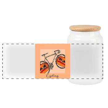 HALLOWEEN COSTUME CYCLING PUMPKIN - Panoramic Cookie Jar with Wooden Lid - white - Front