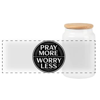 Christlich Pray More Worry Less Glaube - Panorama Keksdose mit Holzdeckel - Weiß - Vorne