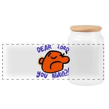 Dear lord. You again?! - Panoramic Cookie Jar with Wooden Lid - white - Front