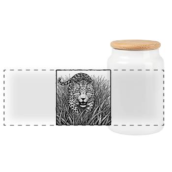 Leopard in the grass - Panoramic Cookie Jar with Wooden Lid - white - Front
