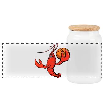 Mignon homard crustacés joueur de basket-ball dessin animé - Boîte à biscuits avec couvercle en bois - blanc - Devant