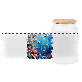 Vibrant coral reef marine life - Panoramic Cookie Jar with Wooden Lid - white - Front