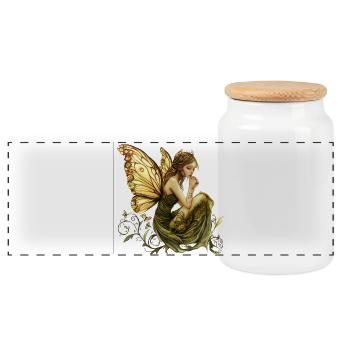 Elven Plant Spells Illustration - Panoramic Cookie Jar with Wooden Lid - white - Front