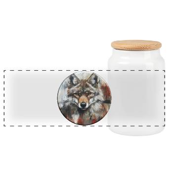 Wildes Wolfporträt in Aquarelloptik - Panorama Keksdose mit Holzdeckel - Weiß - Vorne