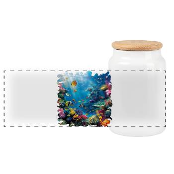 Colorful marine life underwater landscape - Panoramic Cookie Jar with Wooden Lid - white - Front