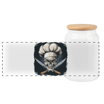 Skull with chef's hat - Panoramic Cookie Jar with Wooden Lid - white - Front