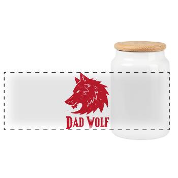 Dad Wolf - Panoramic Cookie Jar with Wooden Lid - white - Front