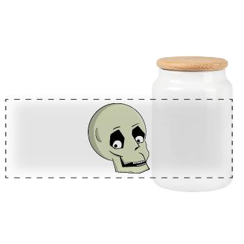 Playful Skull Smile Cartoon - Panoramic Cookie Jar with Wooden Lid - white - Front