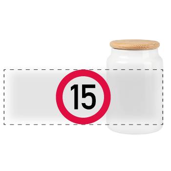 15. Geburtstag Achtung! Verkehrsschild 15 Km/h - Panorama Keksdose mit Holzdeckel - Weiß - Vorne