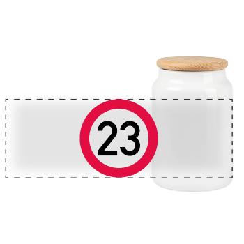23. Geburtstag Achtung! Verkehrsschild 23 Km/h - Panorama Keksdose mit Holzdeckel - Weiß - Vorne
