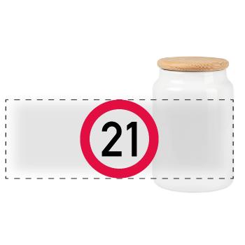 21. Geburtstag Achtung! Verkehrsschild 21 Km/h - Panorama Keksdose mit Holzdeckel - Weiß - Vorne