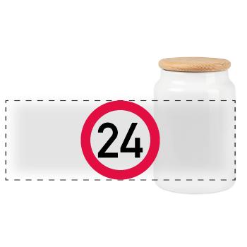 24. Geburtstag Achtung! Verkehrsschild 24 Km/h - Panorama Keksdose mit Holzdeckel - Weiß - Vorne