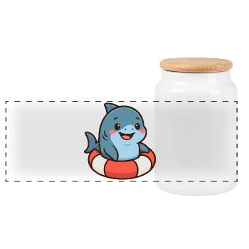 Requin mignon dans un anneau nageur – motif enfantin - Boîte à biscuits avec couvercle en bois - blanc - Devant