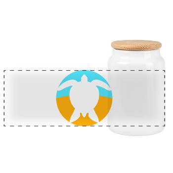 Turtle Logo Beach Water Sea Round Icon - Panoramic Cookie Jar with Wooden Lid - white - Front
