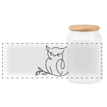 Owl Silhouette – Artistic Line Motif - Panoramic Cookie Jar with Wooden Lid - white - Front