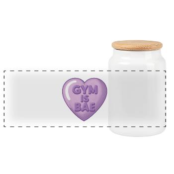 Vintage Heart – Gym Is Bae - Panoramic Cookie Jar with Wooden Lid - white - Front
