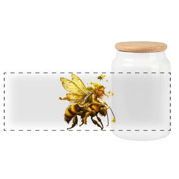 Golden fairy creatures on bee - Panoramic Cookie Jar with Wooden Lid - white - Front