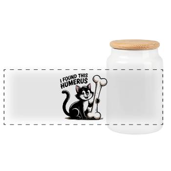 I found the humerous - Cat Lover Design - Panoramic Cookie Jar with Wooden Lid - white - Front