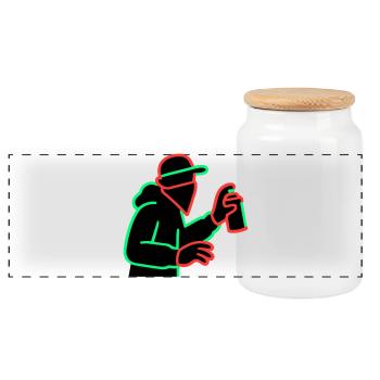 Neon Graffiti Sprayer Silhouette - Panoramic Cookie Jar with Wooden Lid - white - Front