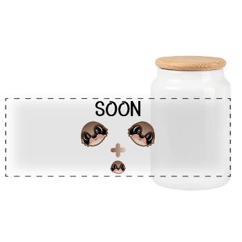 SOON BABY ANNOUNCEMENT SLOTH FAMILY BABY - Panorama Keksdose mit Holzdeckel - Weiß - Vorne