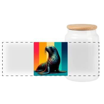 seal - Panoramic Cookie Jar with Wooden Lid - white - Front