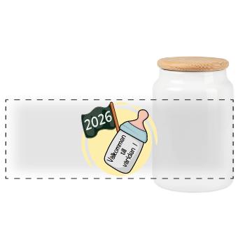 Willkommen in der Welt 2026 - Panorama Keksdose mit Holzdeckel - Weiß - Vorne