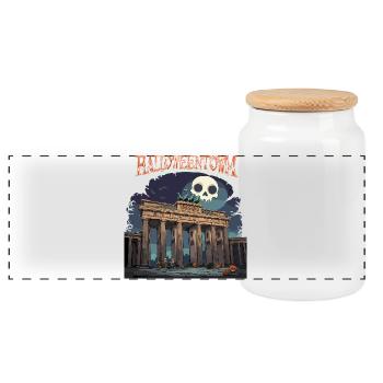 Halloween Town Berlin Halloween Party - Panoramic Cookie Jar with Wooden Lid - white - Front