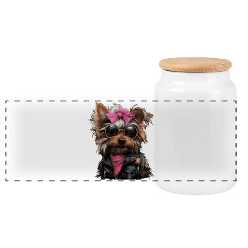 Cool Yorkshire Terrier Lady - Panoramic Cookie Jar with Wooden Lid - white - Front