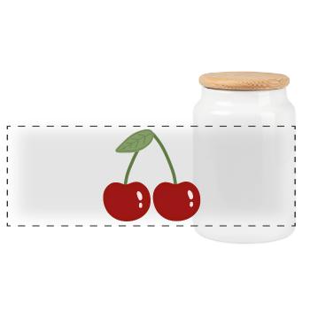 Twin Cherry Illustration - Panoramic Cookie Jar with Wooden Lid - white - Front