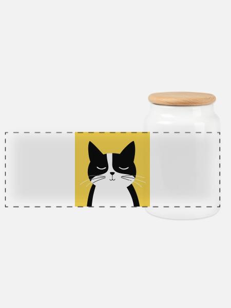 Minimalistische schwarz-weiße Katze - Panorama Keksdose mit Holzdeckel - Weiß