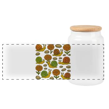 Sunny Snails Garden Pattern - Panoramic Cookie Jar with Wooden Lid - white - Front