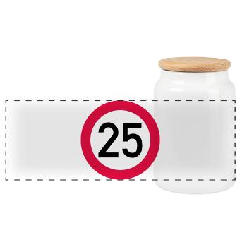 25. Geburtstag Achtung! Verkehrsschild 25 Km/h - Panorama Keksdose mit Holzdeckel - Weiß - Vorne
