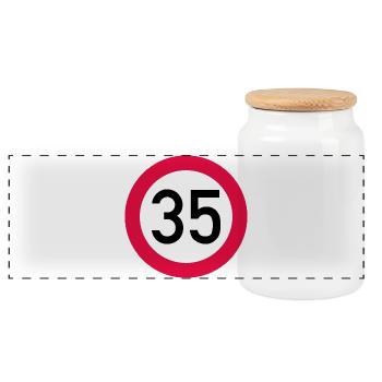 35. Geburtstag Achtung! Verkehrsschild 35 Km/h - Panorama Keksdose mit Holzdeckel - Weiß - Vorne