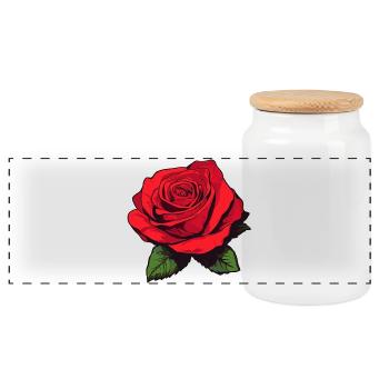 Rose rot mit Blätter - Panorama Keksdose mit Holzdeckel - Weiß - Vorne