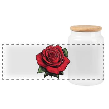 Rose in red - Panoramic Cookie Jar with Wooden Lid - white - Front