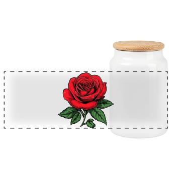 Rose - Panoramic Cookie Jar with Wooden Lid - white - Front