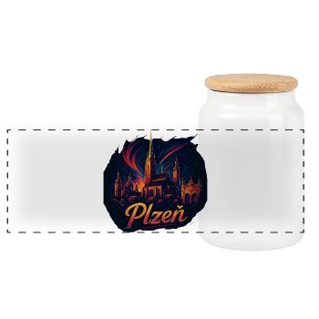 Pilsen Plzeň Stadt Tschechien Silhouette Geschenk - Panorama Keksdose mit Holzdeckel - Weiß - Vorne