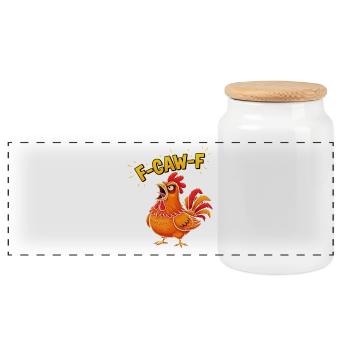 F Caw f Rooster Cartoon - Panorama Keksdose mit Holzdeckel - Weiß - Vorne